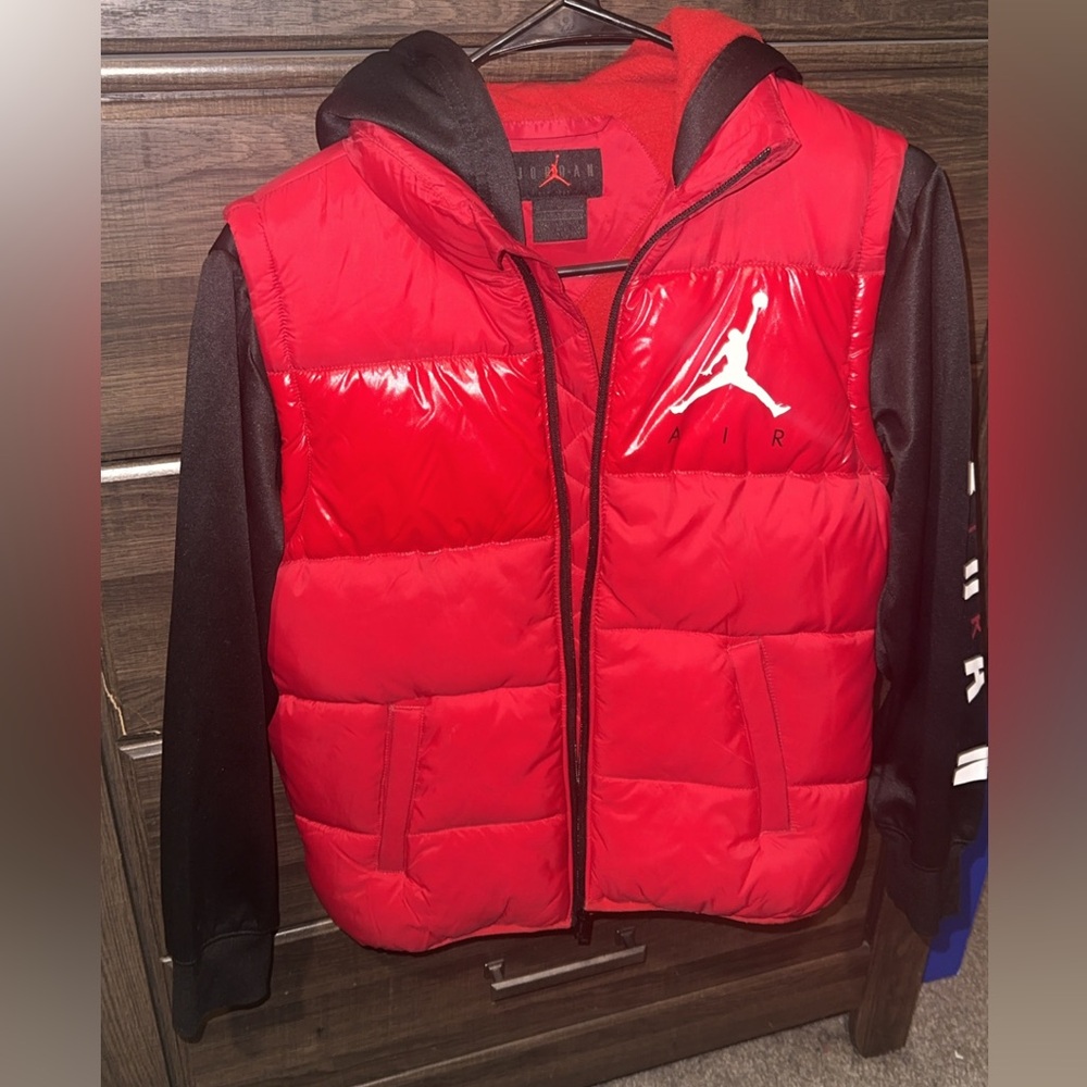 Jordan Red and Black Hooded Puffer Jacket